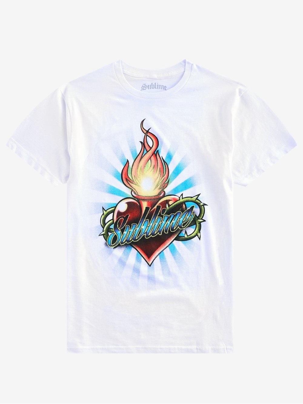 🆕 White Graphic Tee with Flaming Heart and 'Sublime' T-Shirt